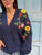 Fleurine Embossed Floral Knit Cardigan - Navy Blue
