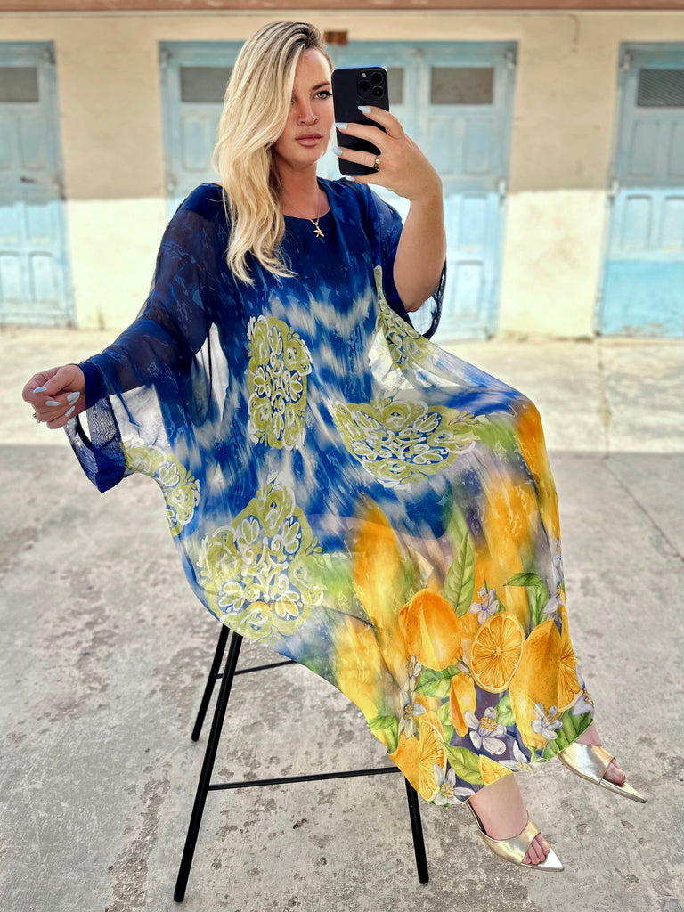 Blue Sorrento Silk Kaftan Dress