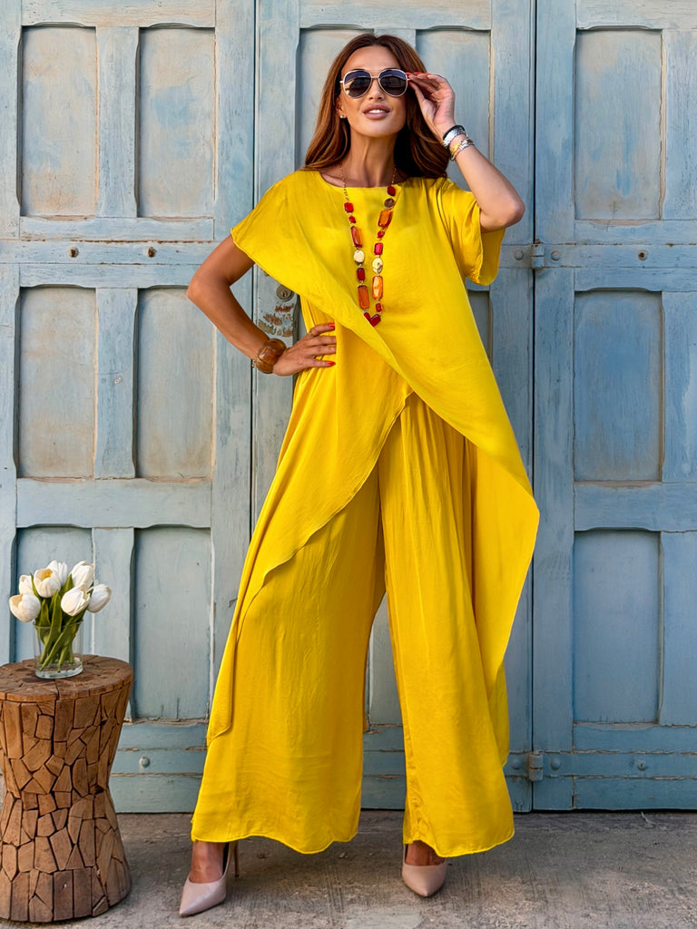 Golden Cascade Silk Satin Co- Ord Set