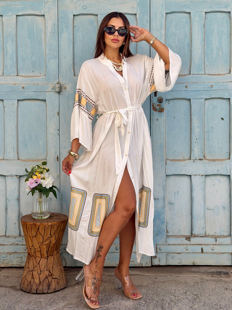 Elysia Embroidered Belted Shirt Dress - Love My Body