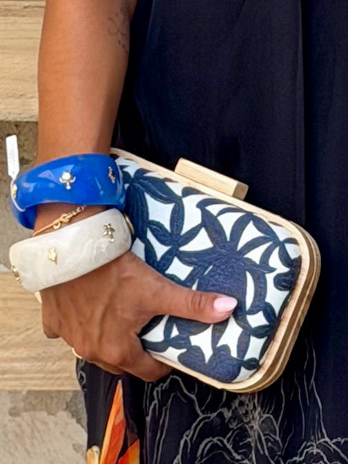 Navy Botanica Wooden Clutch