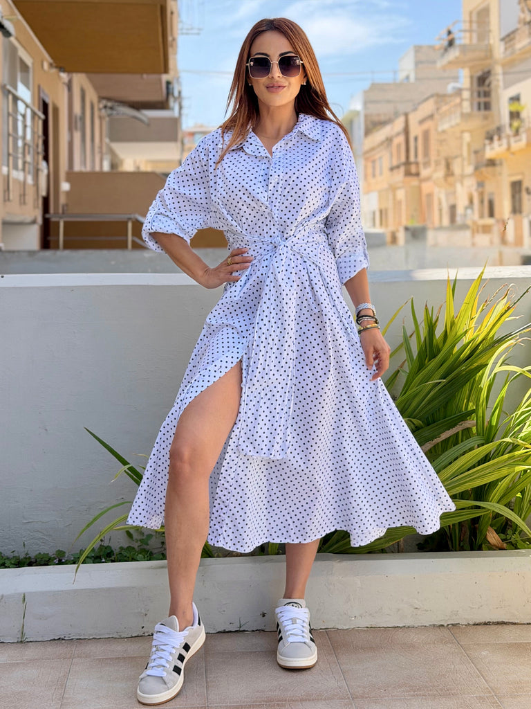 Riviera Polka Cotton Shirt Dress