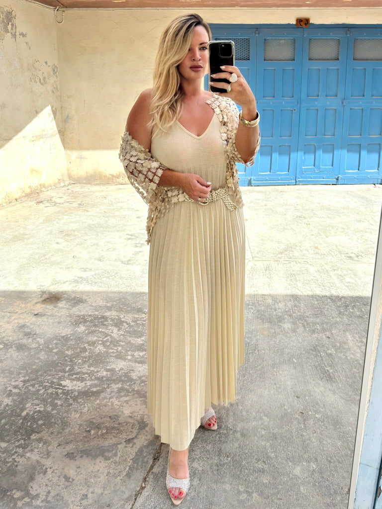 Gold Pleated Strappy Dress