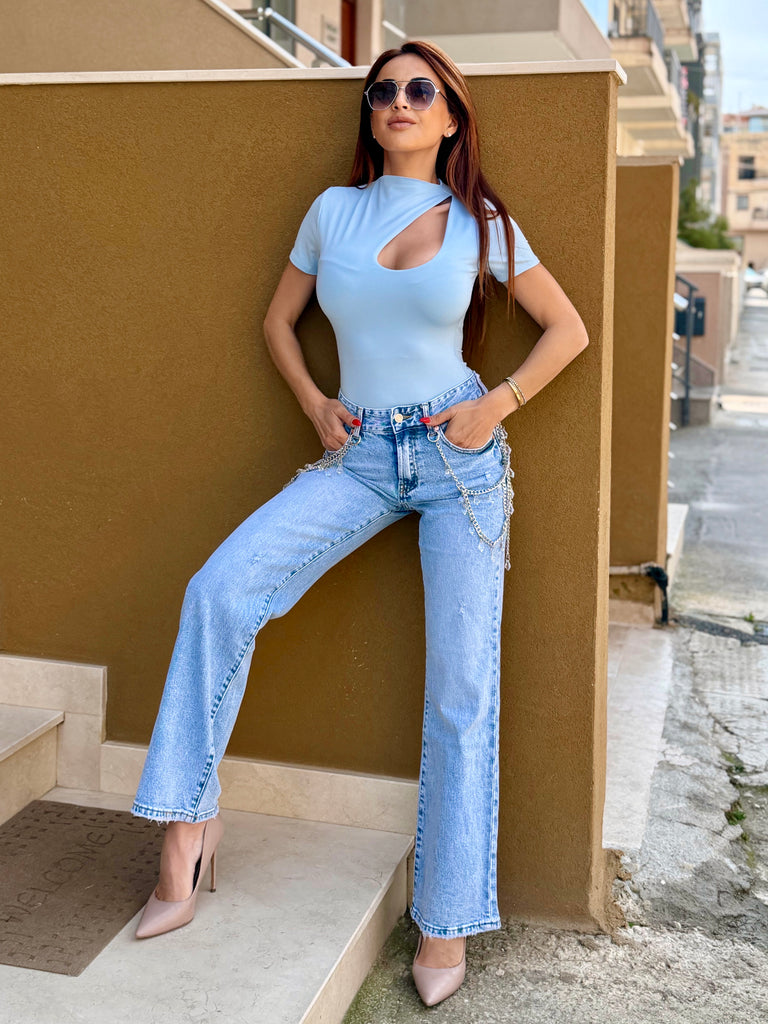 Crystal Chain Straight-Leg Jeans