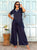 Vittoria Satin & Lace Wide-Leg Co-Ord Set - Navy