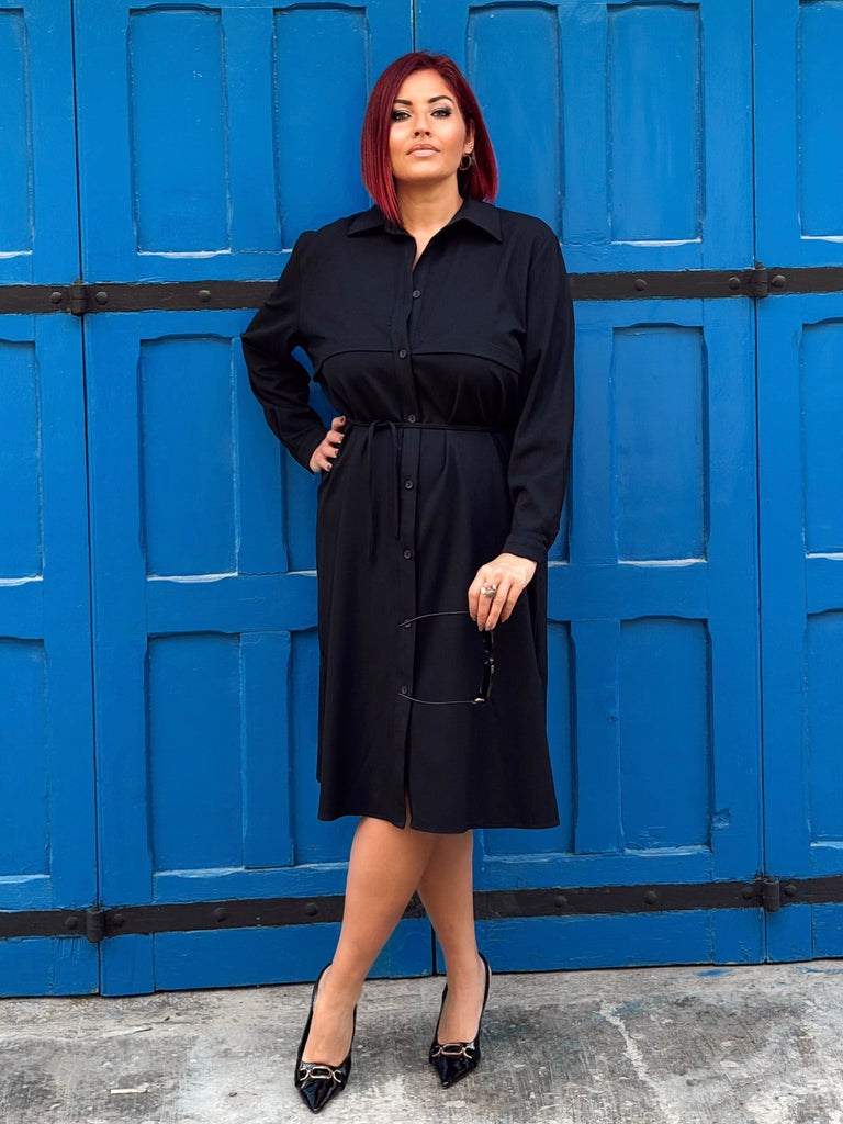 Black Trench Shirt Dress