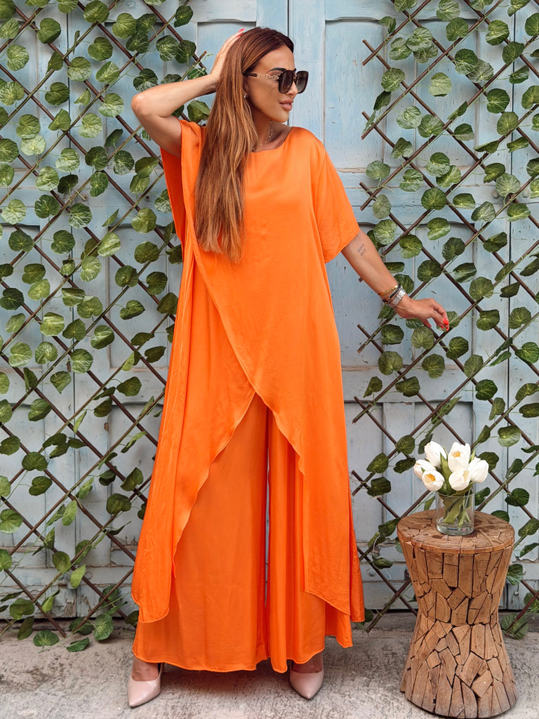 Mandarin Cascade Silk Satin Co-ord