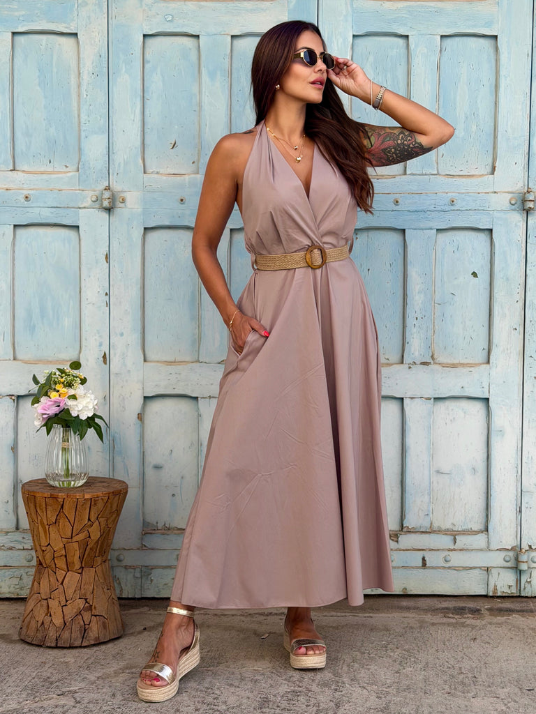 Eloise Mink Halter Maxi Dress