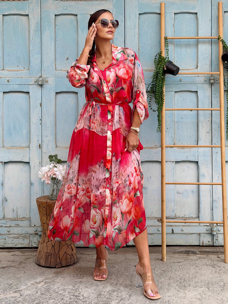 Maison Rouge Fleur Pure Silk Shirt Dress