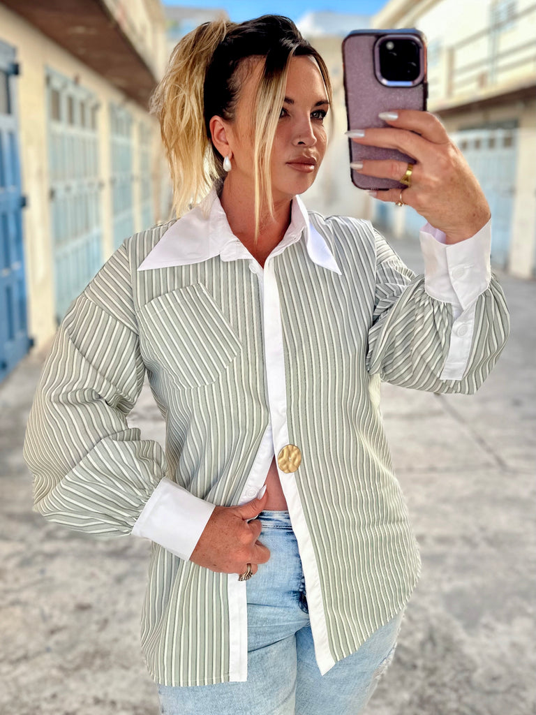 Mint and Pink Pin Striped Shirt