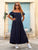 Isla Bohème Luxe Viscose Broderie Sleeve Maxi Dress - Navy Blue