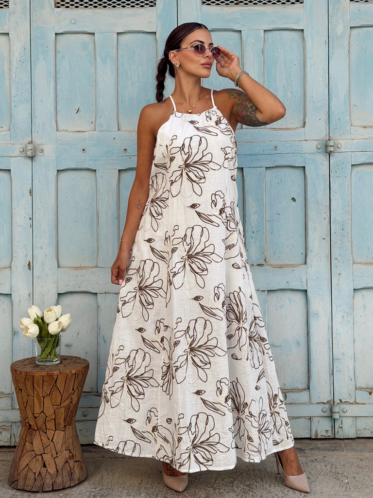 The Solène Embroidered Linen Blend Maxi Dress - Love my Body
