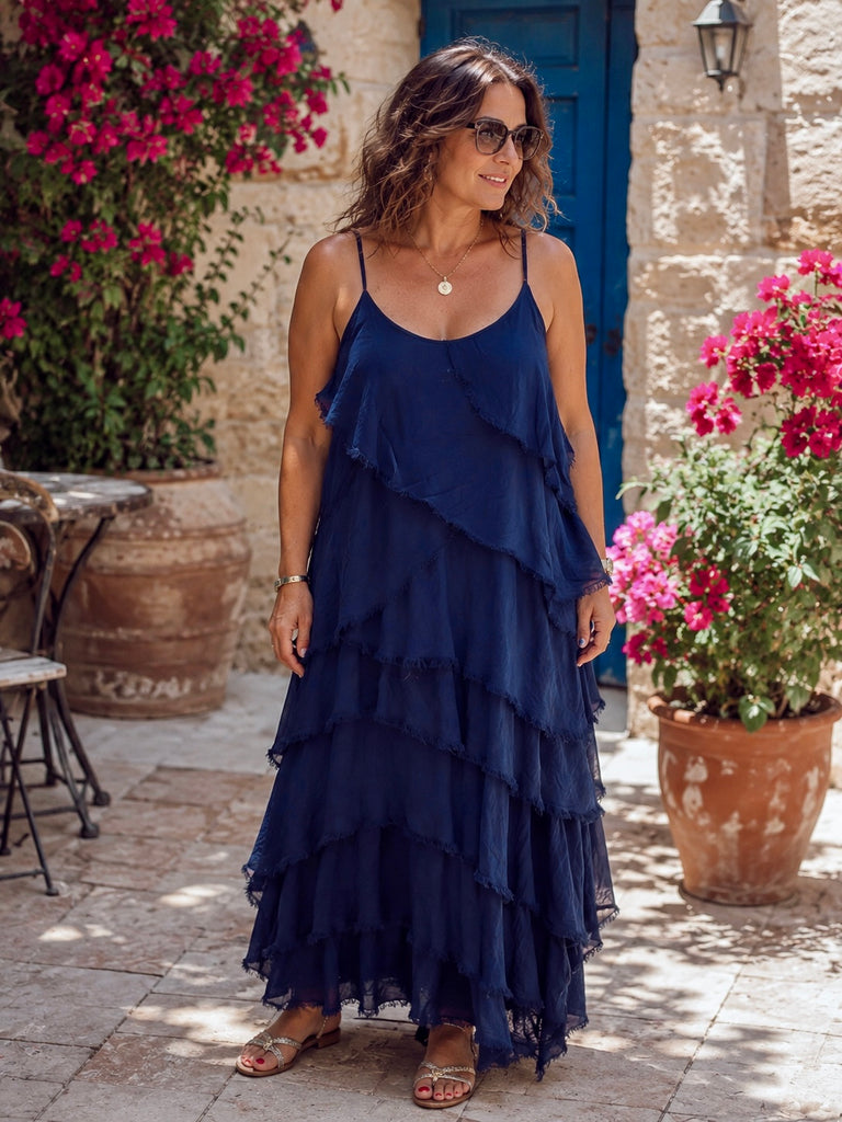 Nuit de Soie Pure Silk Tiered Maxi Dress