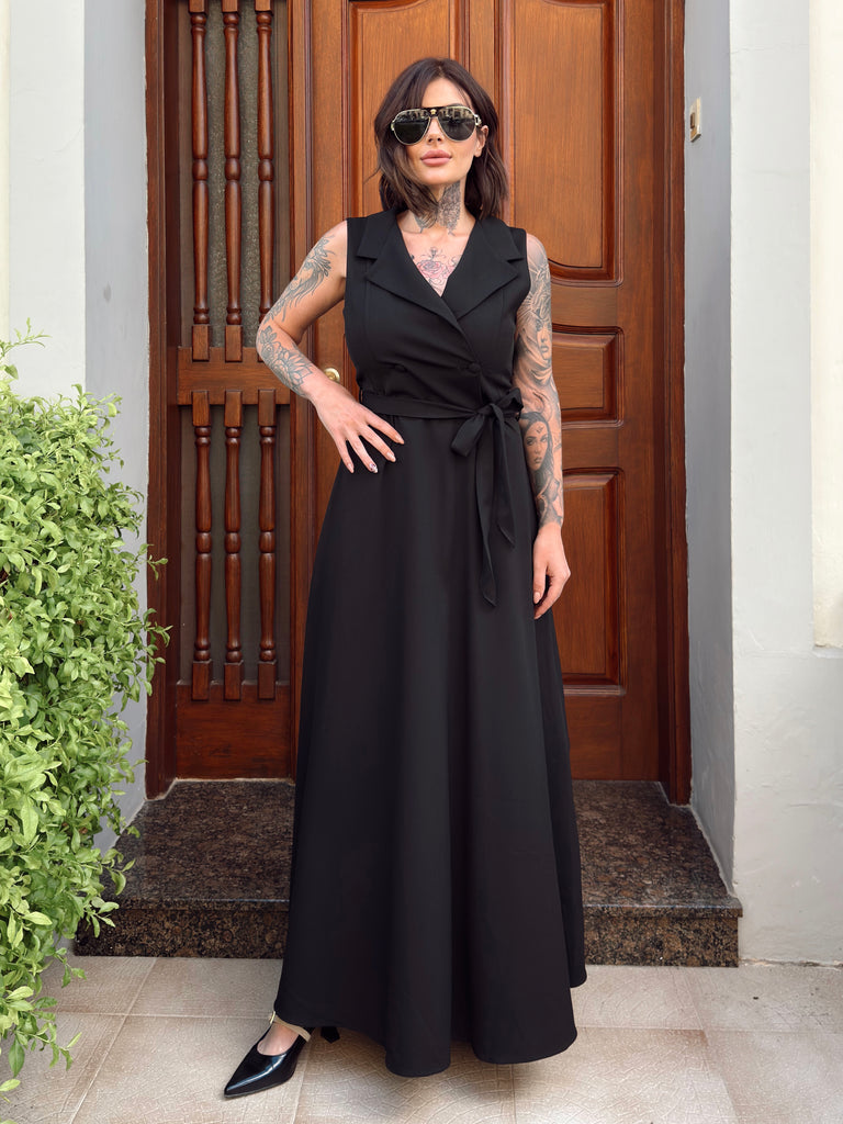 Black Blazer A Line Maxi Dress