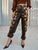 Latte Print Silk and Leather Trousers