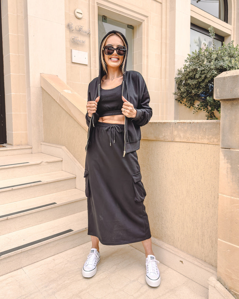 Black 3 piece Cargo Skirt Set