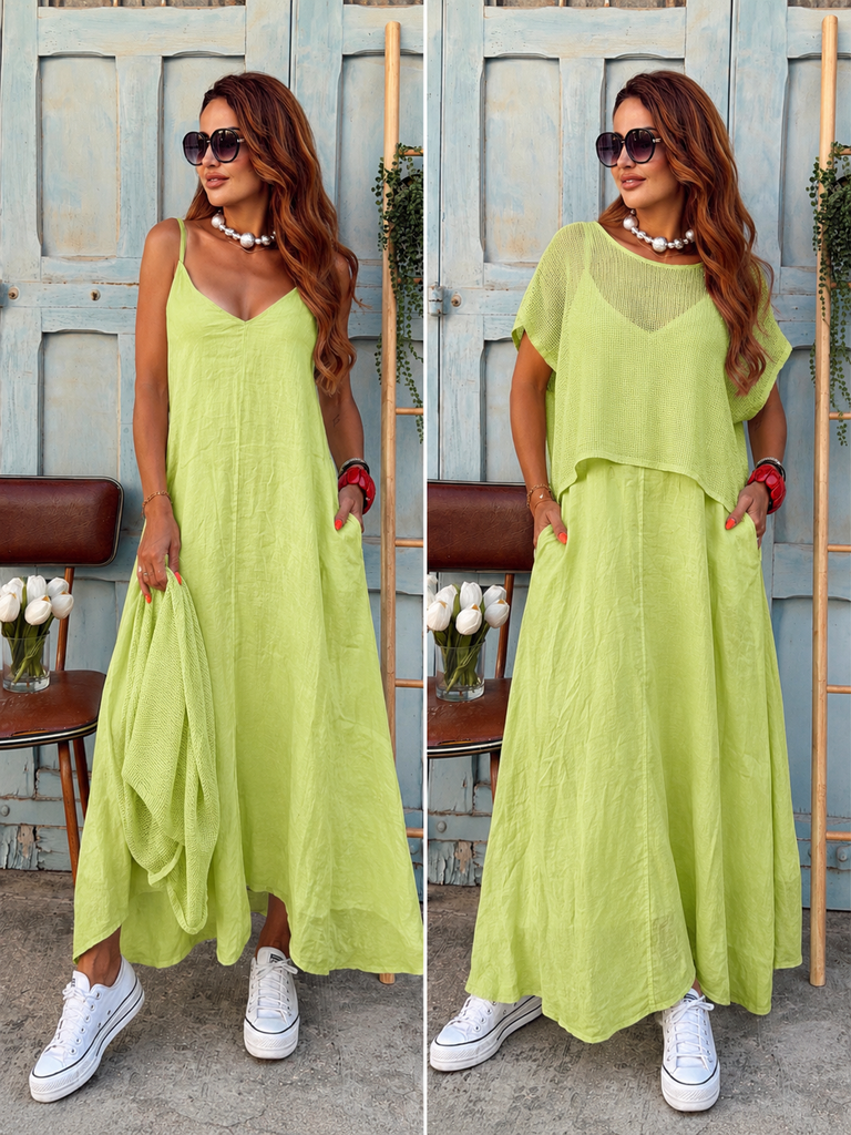 Capri Pure Linen Two-Piece Set - Lime