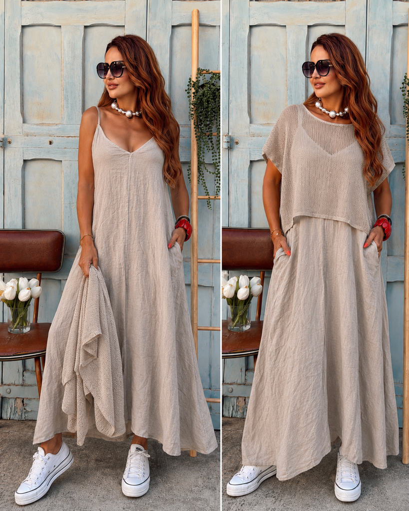 Capri Pure Linen Two-Piece Set - Beige