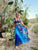 Blue Ombré Floral Pleated Dress
