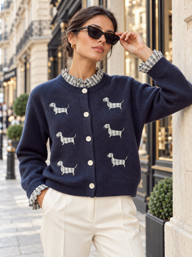 The Paris Amélie Dachshund Knit Cardigan - Navy