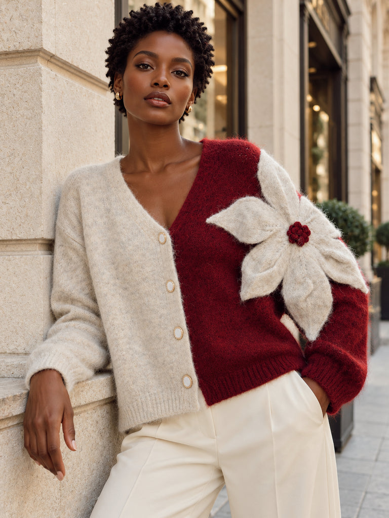 The Colette Statement Flower Cardigan - Burgundy