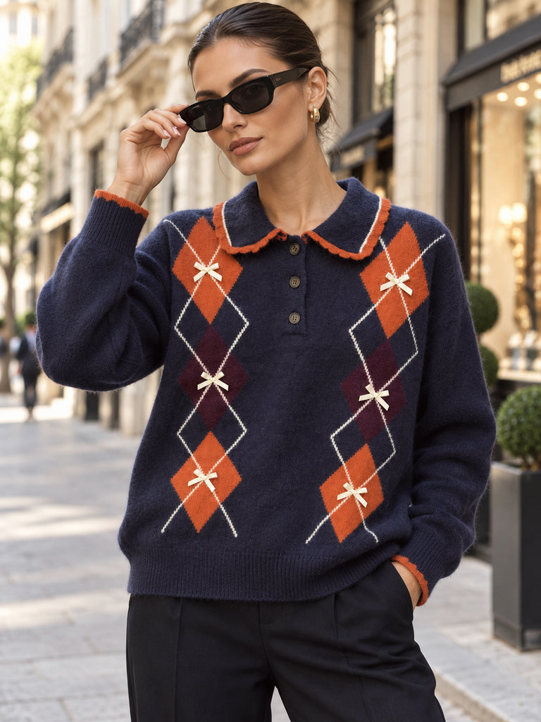 The Margaux Argyle Bow Knit Jumper